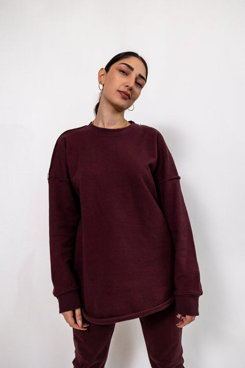 Slouper Women's French Terry Pullover - Maroon - Slouper