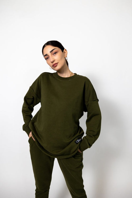 Slouper Women's French Terry Pullover - Olive Green - Slouper